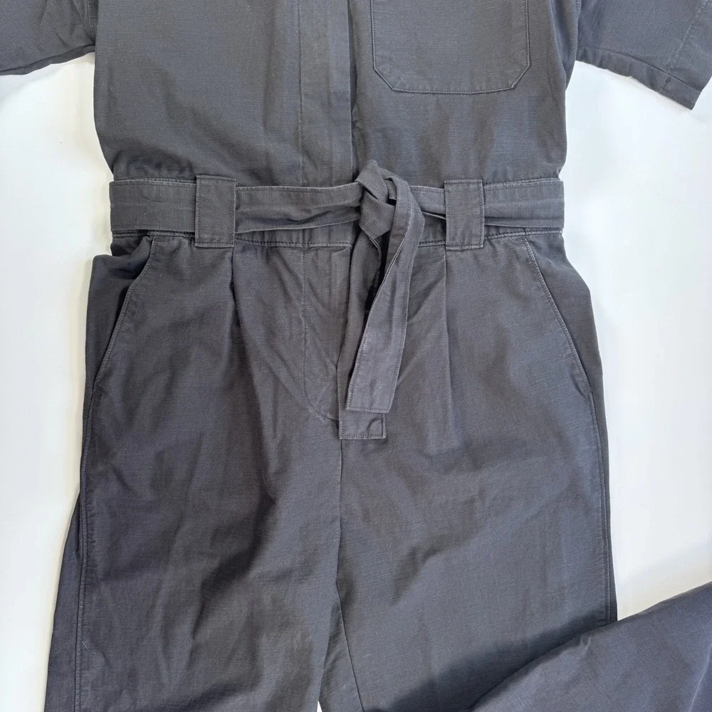 EVERLANE Fatigue Short Sleeve Jumpsuit Womens 8 Faded Black Organic Cotton/Linen